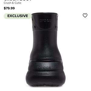 Crocs crush boot size 9 women’s in black, NWT